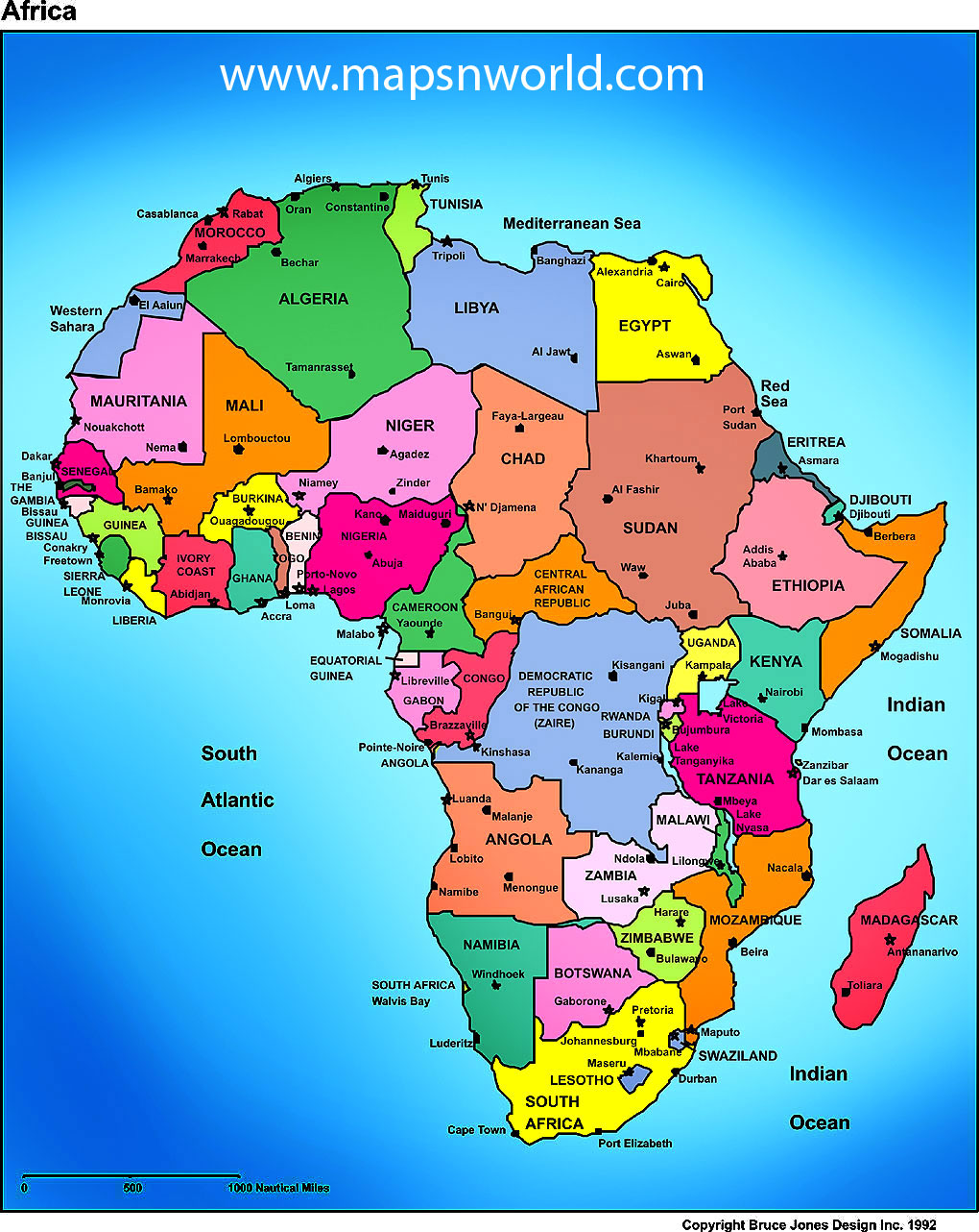 A Map Of Africa With Countries Labeled Topographic Map Of Usa With States